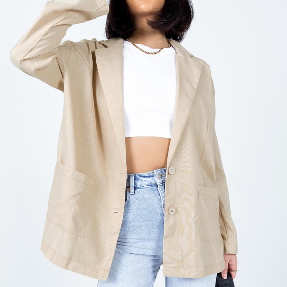 AMBER OVERSIZED LINEN BLAZER BEIGE - Picture 5 of 15